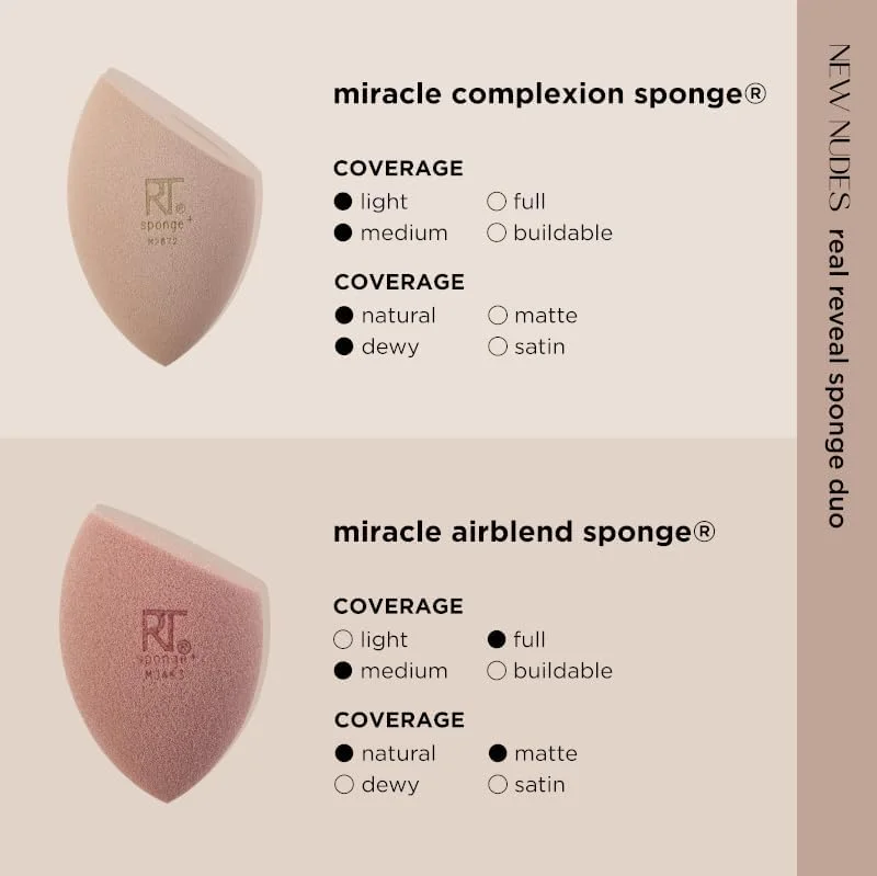 Real Techniques New Nudes Real Reveal Sponge Duo, Makeup Blending Sponges For Foundation, For Dewy Or Matte Makeup, Offers Light, Medium, Or Full Coverage, Latex-Free Foam, 2 Piece Set Real Techniques New Nudes Real Reveal Sponge Duo, Makeup Blending Sponges For Foundation, For Dewy Or Matte Makeup, Offers Light, Medium, Or Full Coverage, Latex-Free Foam, 2 Piece Set