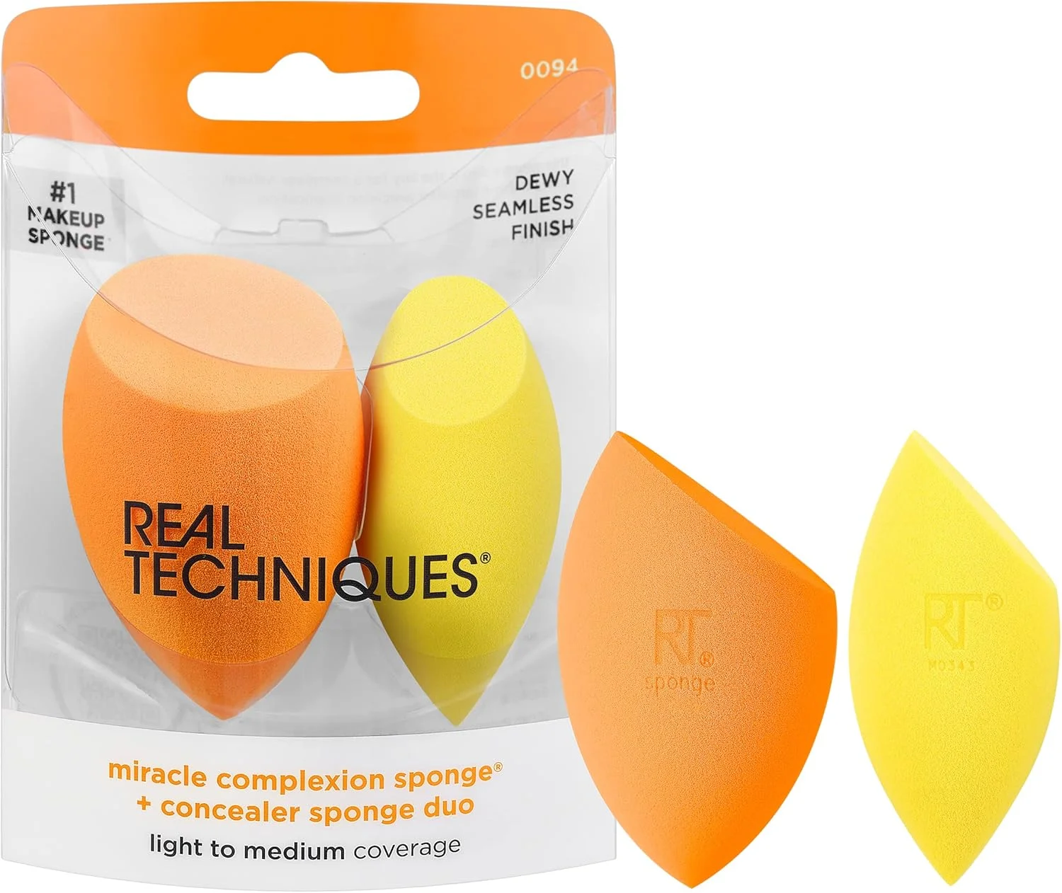 ست اسفنج آرایشی ریل تکنیک مدل Miracle Complexion Sponge + Concealer Sponge Duo، اسفنج های ترکیب کننده آرایش برای کرم پودر و کانسیلر، پوشش سبک تا متوسط، آرایش طبیعی و شبنم دار، فوم بدون لاتکس 2 عددی
