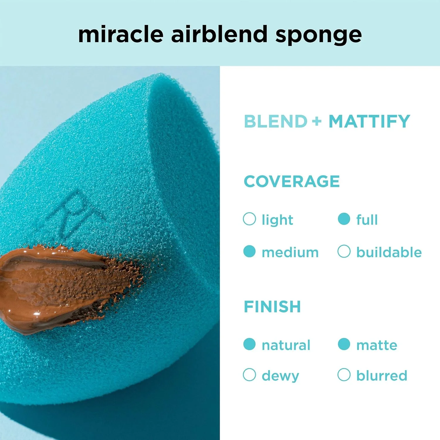 اسفنج جدید Miracle Airblend Real Techniques برای کرم پودر - پوشش مات (تک عددی)