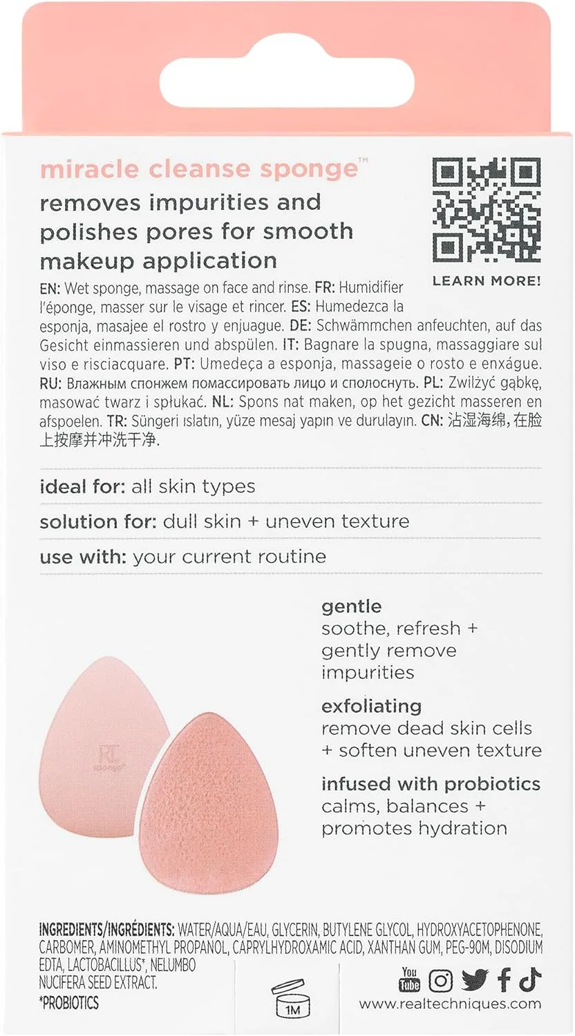 اسفنج پاک کننده صورت Real Techniques Sponge+، ابزار پاک کننده صورت، حاوی پروبیوتیک، لایه بردار و پاک کننده منافذ، اسفنج Miracle Complexion اسفنج پاک کننده صورت Real Techniques Sponge+، ابزار پاک کننده صورت، حاوی پروبیوتیک، لایه بردار و پاک کننده منافذ، اسفنج Miracle Complexion