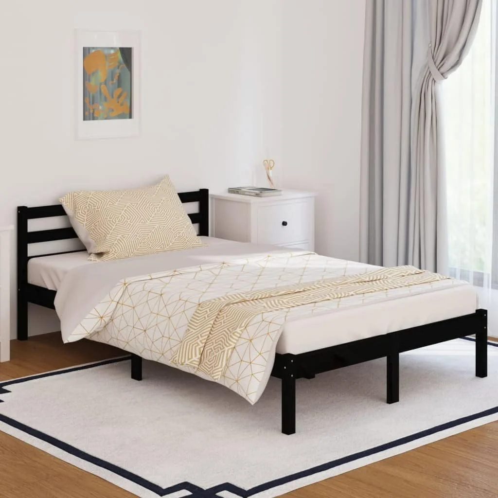 تختخواب یک نفره چوبی vidaXL، چوب کاج جامد، 120x200 سانتی متر، سایز کوچک، مشکی تختخواب یک نفره چوبی vidaXL، چوب کاج جامد، 120x200 سانتی متر، سایز کوچک، مشکی