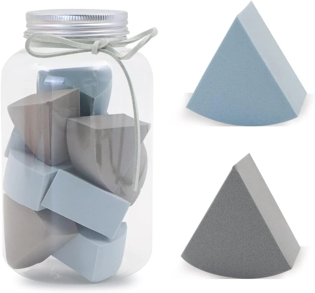 SYOSI 12pcs Triangle Makeup Blending Sponges, , Latex Free Wet and Dry Use Cosmetic Sponges for Foundation and Powder with Storage Bottle