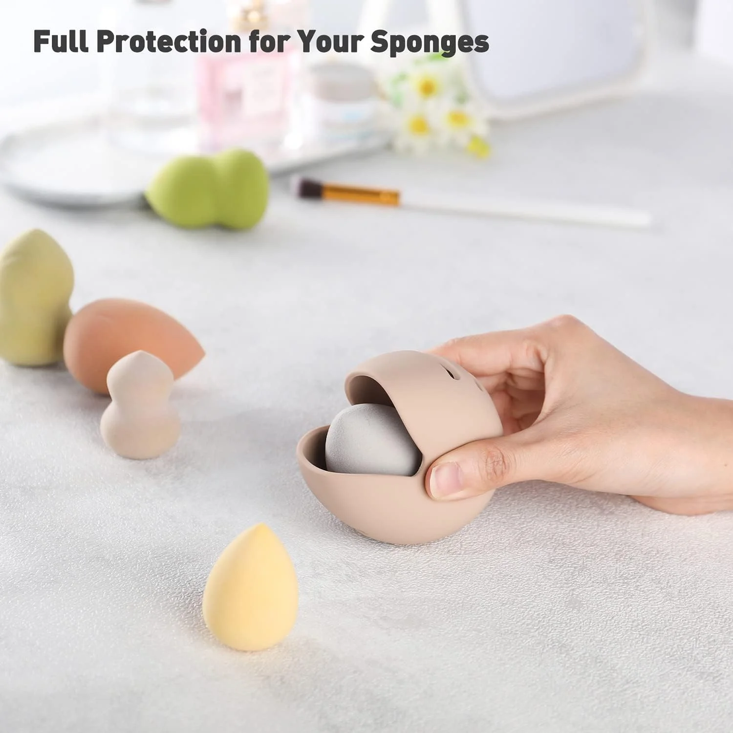 SZYYQ 2 Pack Makeup Sponge Holder, Breathable Silicone Beauty Sponge Case, for Travel, Cute Make Up Blender Container - Khaki+Black SZYYQ 2 Pack Makeup Sponge Holder, Breathable Silicone Beauty Sponge Case, for Travel, Cute Make Up Blender Container - Khaki+Black