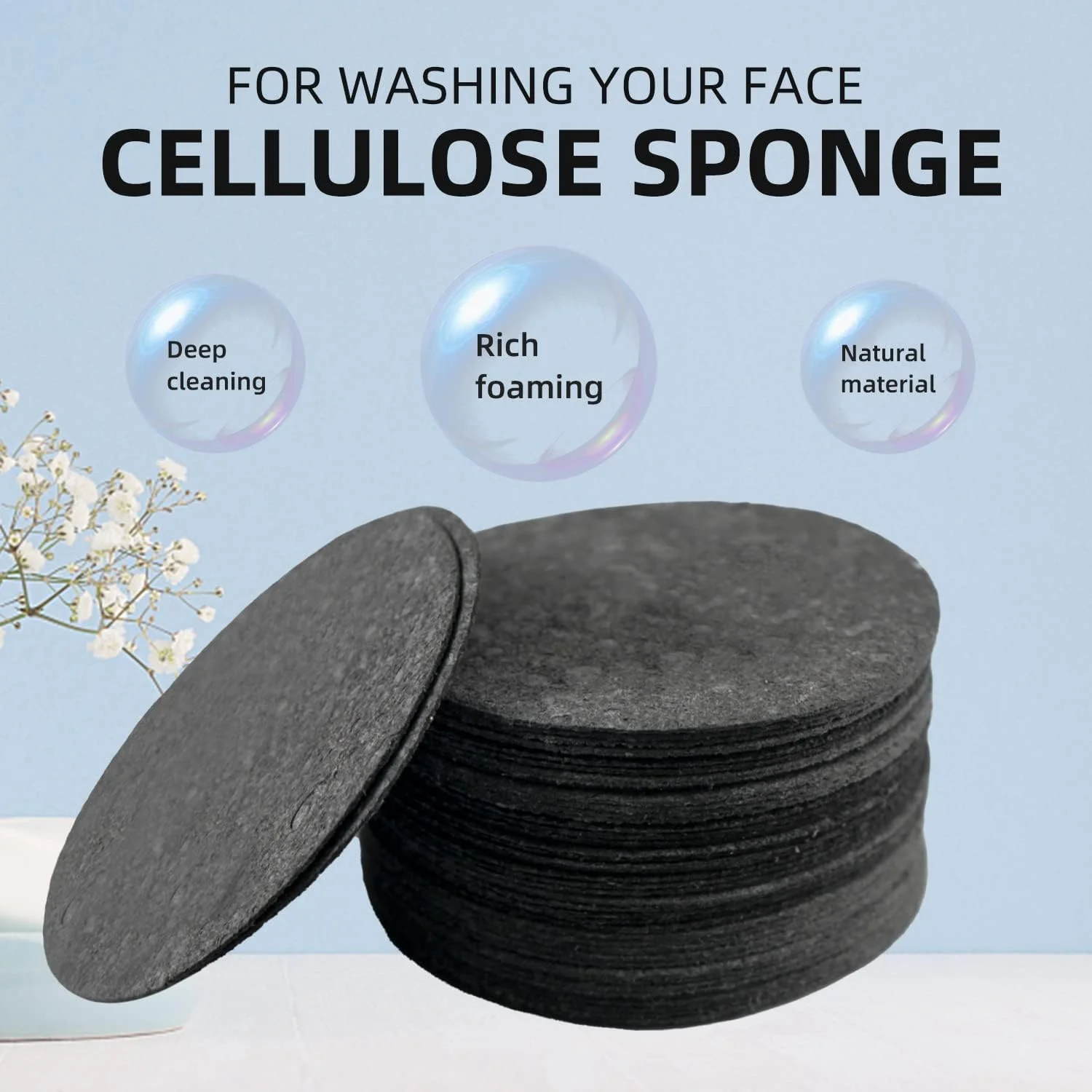 اسفنج های صورت Spunspon بسته 50 عددی، اسفنج سلولزی طبیعی فشرده، اسفنج صورت گرد برای پاکسازی، لایه برداری و پاک کردن آرایش، مشکی اسفنج های صورت Spunspon بسته 50 عددی، اسفنج سلولزی طبیعی فشرده، اسفنج صورت گرد برای پاکسازی، لایه برداری و پاک کردن آرایش، مشکی