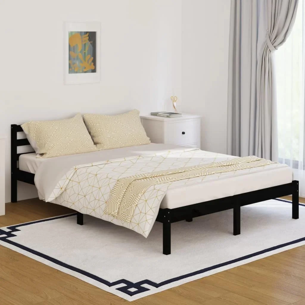 تختخواب یک نفره چوبی vidaXL، چوب کاج جامد، 140x200 سانتی متر، دو نفره، مشکی