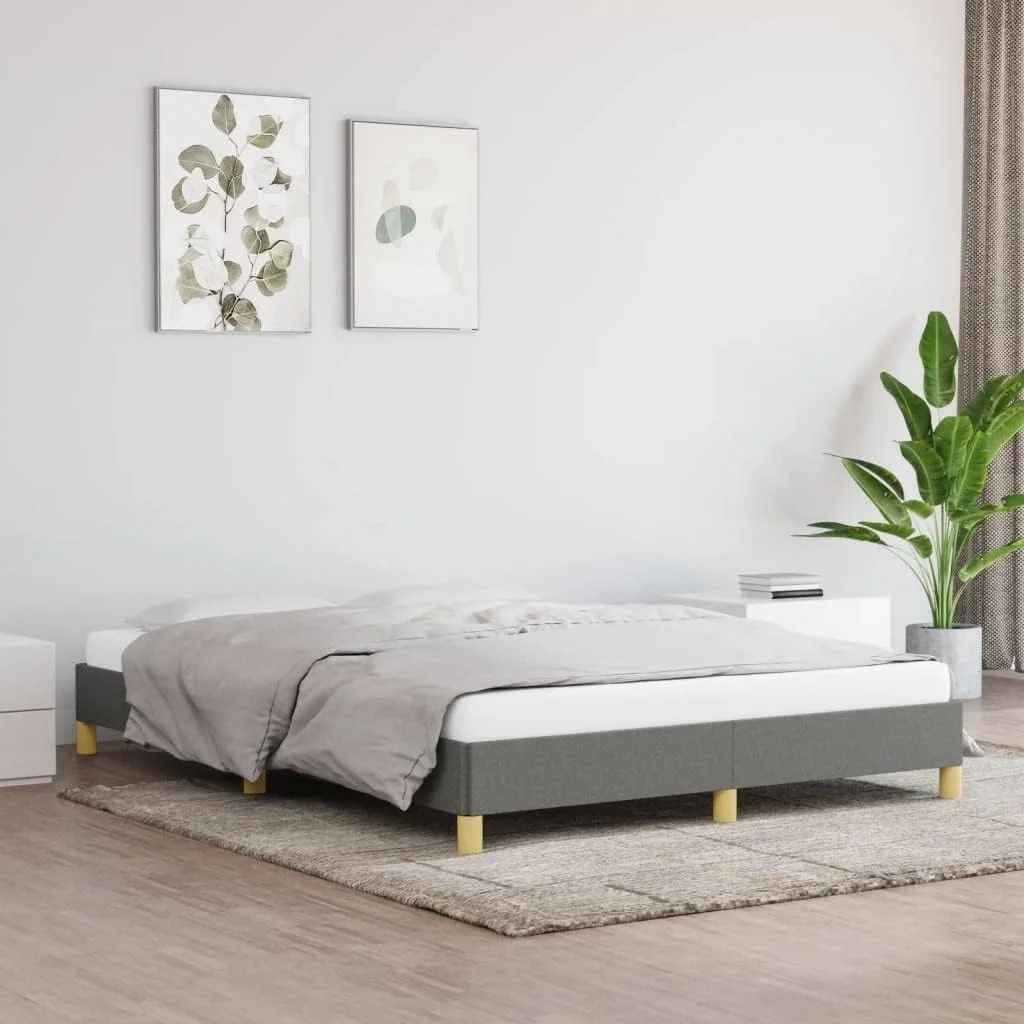 تخت خواب پارچه ای خاکستری تیره مدرن vidaXL | سازگار با تشک سایز دونفره، ساختار چوب مهندسی شده، مونتاژ آسان، مبلمان اتاق خواب داخلی، قاب های شیک روکش دار تخت خواب پارچه ای خاکستری تیره مدرن vidaXL | سازگار با تشک سایز دونفره، ساختار چوب مهندسی شده، مونتاژ آسان، مبلمان اتاق خواب داخلی، قاب های شیک روکش دار