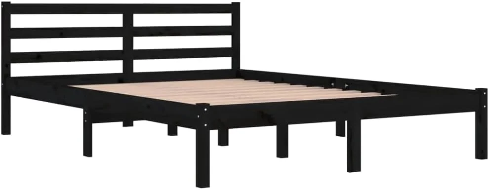 تختخواب یک نفره چوبی vidaXL، چوب کاج جامد، 140x200 سانتی متر، دو نفره، مشکی تختخواب یک نفره چوبی vidaXL، چوب کاج جامد، 140x200 سانتی متر، دو نفره، مشکی