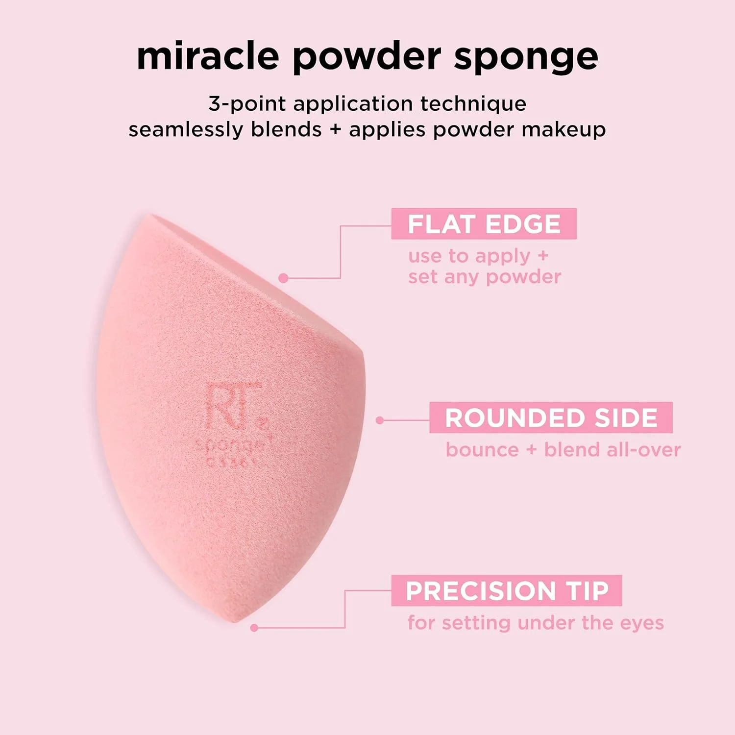 ست دوتایی اسفنج آرایشی مات کننده Real Techniques Miracle، برای پوشش متوسط تا کامل با ظاهری مات و بی نقص، مناسب برای پخش کردن کرم پودر و پودر آرایشی، آبی و صورتی، 2 عدد