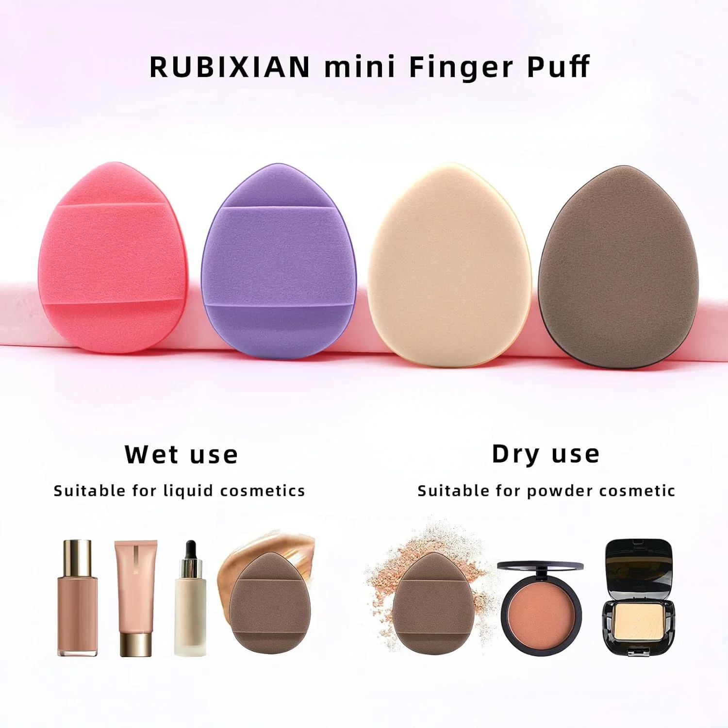 پدهای انگشتی مثلثی کوچک آرایشی روبیکسین، 4 عددی، فوق العاده نرم، مناسب برای پودر فیکس و بدن (4 رنگ در 1 بسته)