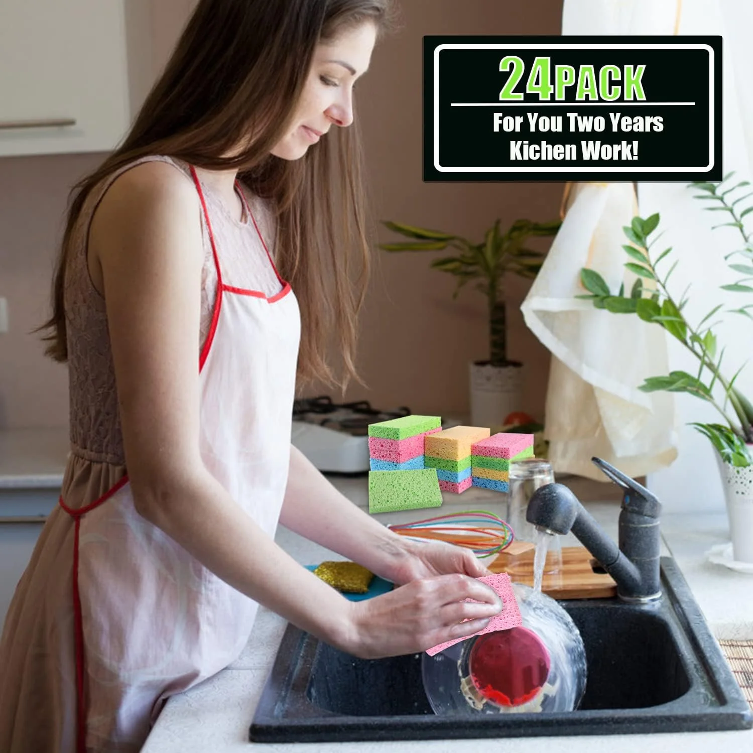 پدهای اسفنجی فشرده سلولزی آشپزخانه PANYEE، بسته 24 عددی، اسکراب اسفنجی طبیعی و غیر خش دار زیست تخریب پذیر برای شستشوی ظروف، اسفنج رنگارنگ و سرگرم کننده برای کاردستی کودکان