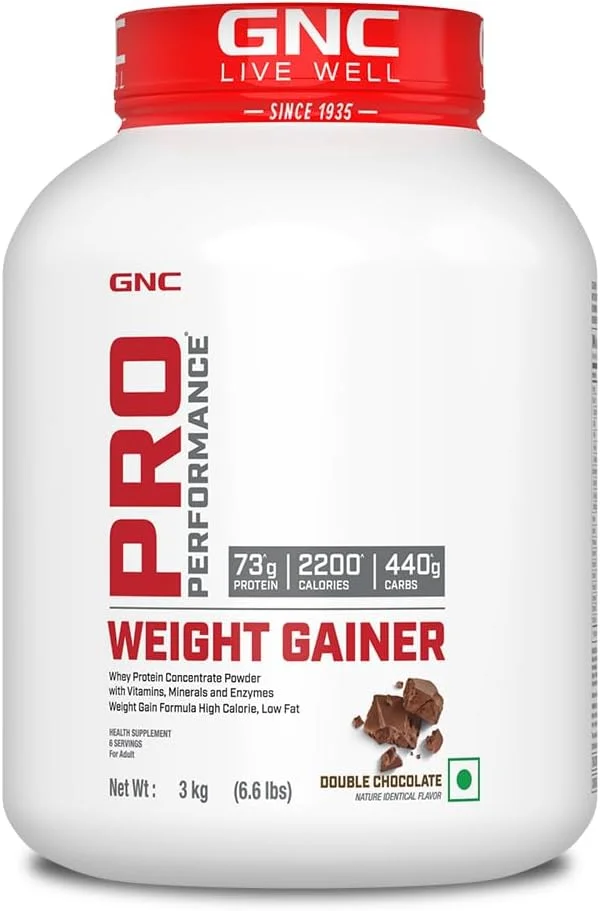 GNC Pro Performance افزایش دهنده وزن | 3 کیلوگرم | 73 گرم پروتئین و 2200 کالری برای رشد عضلات | 400 گرم کربوهیدرات برای ریکاوری بعد از تمرین | کاهش تجزیه عضلات و افزایش استقامت | دبل شکلات