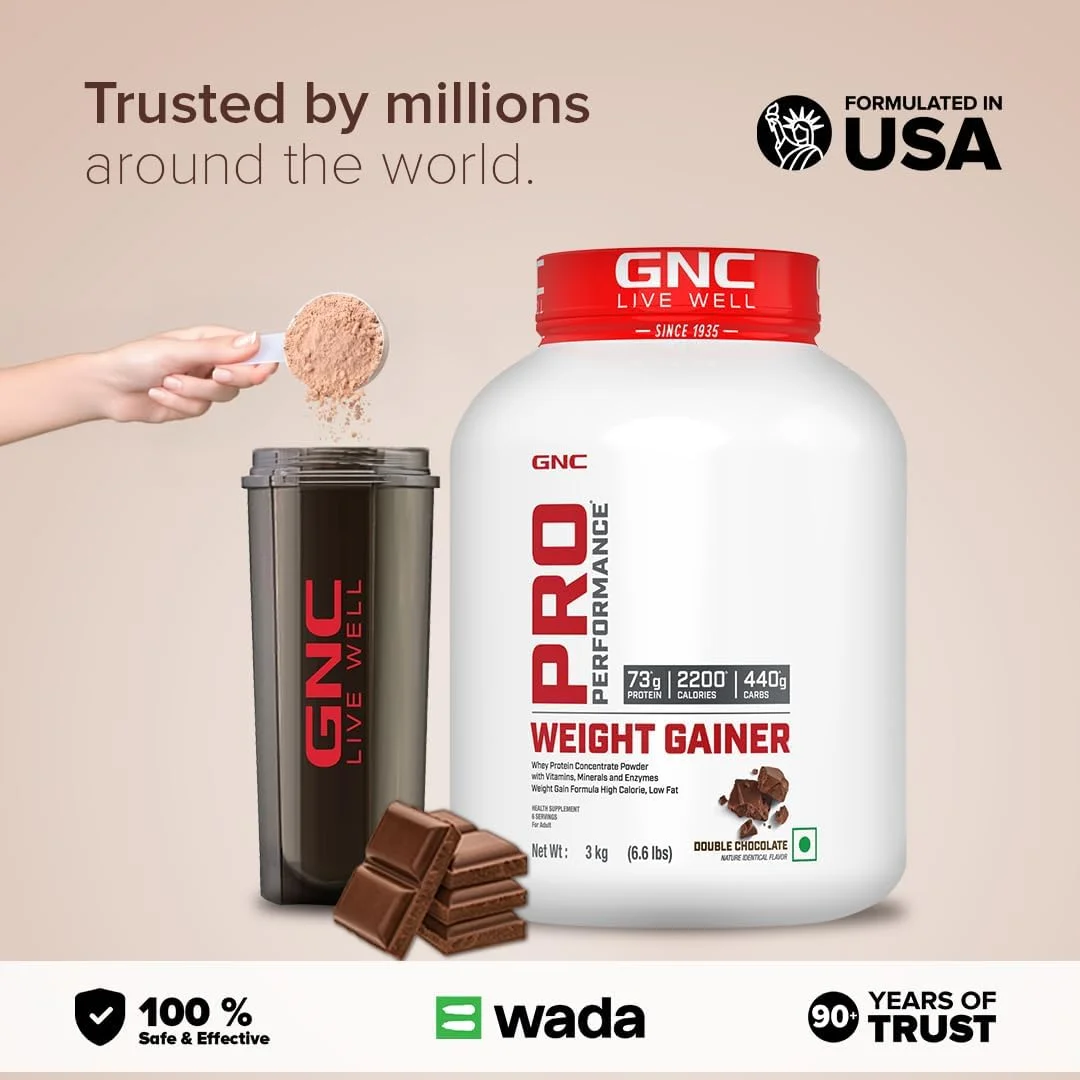GNC Pro Performance افزایش دهنده وزن | 3 کیلوگرم | 73 گرم پروتئین و 2200 کالری برای رشد عضلات | 400 گرم کربوهیدرات برای ریکاوری بعد از تمرین | کاهش تجزیه عضلات و افزایش استقامت | دبل شکلات GNC Pro Performance افزایش دهنده وزن | 3 کیلوگرم | 73 گرم پروتئین و 2200 کالری برای رشد عضلات | 400 گرم کربوهیدرات برای ریکاوری بعد از تمرین | کاهش تجزیه عضلات و افزایش استقامت | دبل شکلات