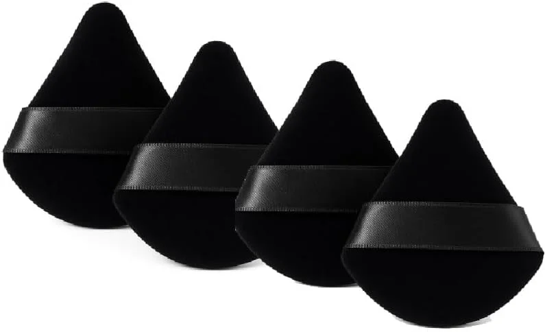 پک 4 عددی پد مثلثی پودر برای آرایش صورت، اسفنج های نرم و قابل استفاده مجدد برای کرم پودر با بند برای استفاده مرطوب و خشک، ایده آل برای پودر فیکس و پودر فشرده (مشکی)