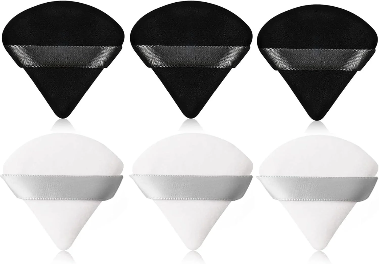 پدهای آرایشی پودری مثلثی 6 عددی مناسب پودر فیکس و پودر شل، پد مخملی کرم پودر، ابزار آرایشی مشکی و سفید