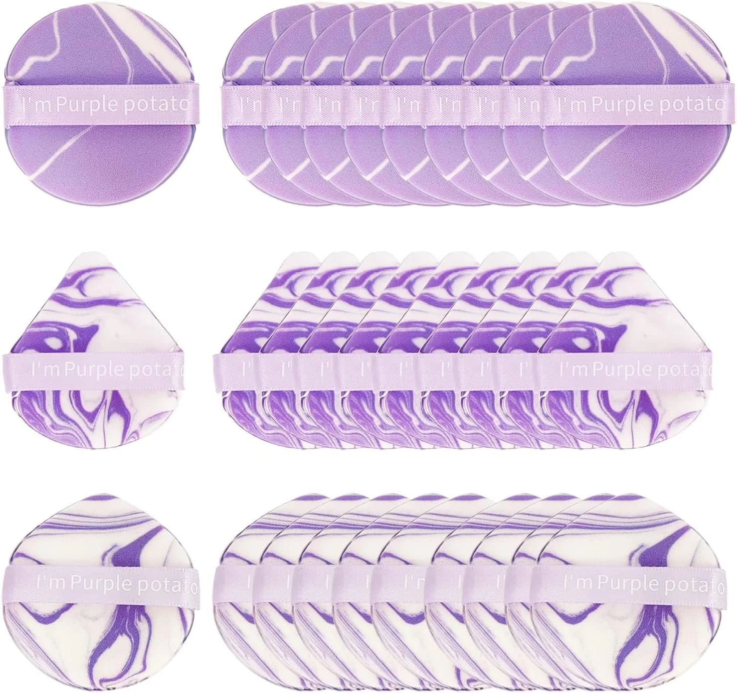 پد آرایشی پودری بنفش 30 عددی، اسفنج نرم مخلوط کن آرایشی برای صورت، کرم پودر و لوازم آرایشی، مدل ها: گرد، اشکی، مثلثی، استفاده مرطوب و خشک، طراحی کوسن هوا دو طرفه، اسفنج های صورت (بنفش)