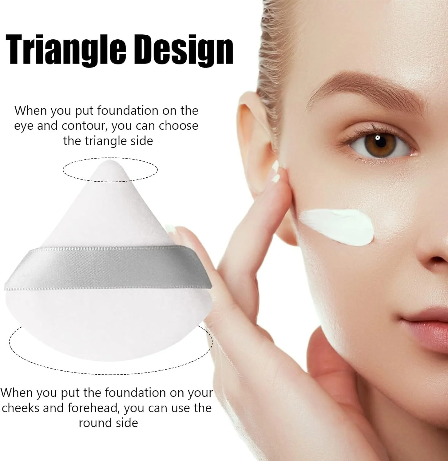 پدهای آرایشی پودری مثلثی 6 عددی مناسب پودر فیکس و پودر شل، پد مخملی کرم پودر، ابزار آرایشی مشکی و سفید