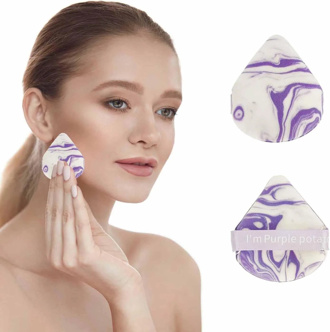 پد آرایشی پودری بنفش 30 عددی، اسفنج نرم مخلوط کن آرایشی برای صورت، کرم پودر و لوازم آرایشی، مدل ها: گرد، اشکی، مثلثی، استفاده مرطوب و خشک، طراحی کوسن هوا دو طرفه، اسفنج های صورت (بنفش)