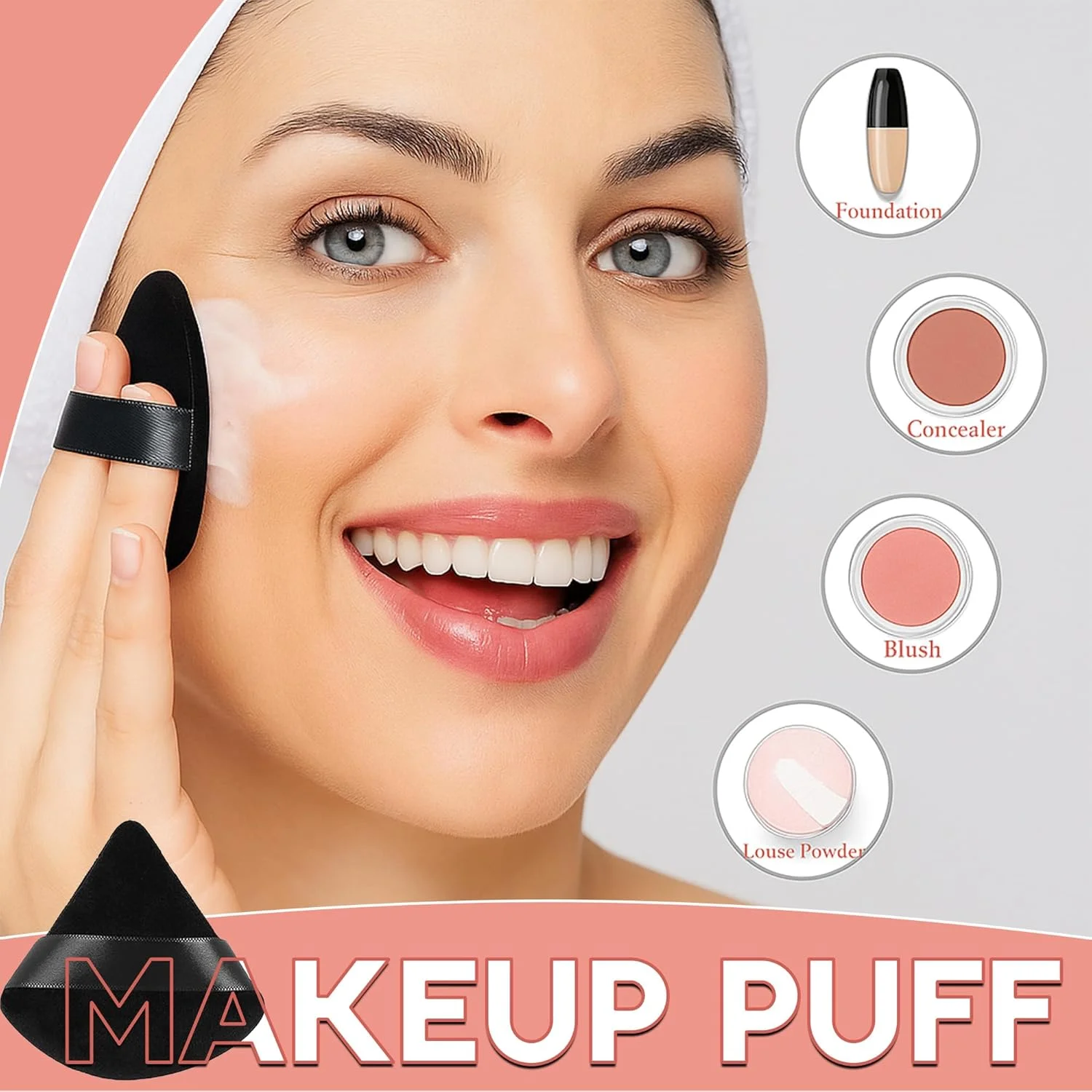 پک 4 عددی پد مثلثی پودر برای آرایش صورت، اسفنج های نرم و قابل استفاده مجدد برای کرم پودر با بند برای استفاده مرطوب و خشک، ایده آل برای پودر فیکس و پودر فشرده (مشکی)