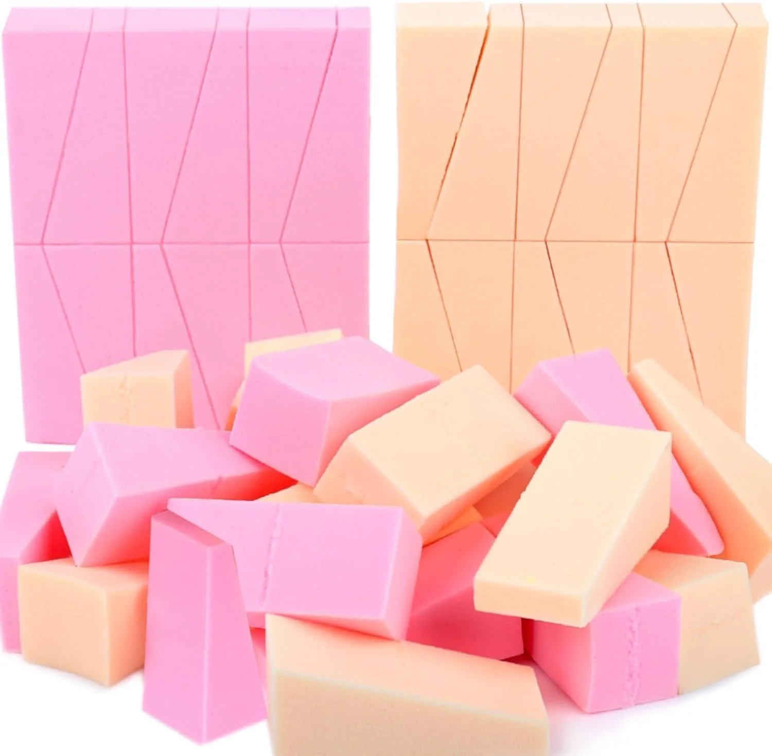 48 عدد اسفنج آرایشی، اسفنج های مثلثی پلی یورتان بدون لاتکس قابل استفاده مجدد برای طراحی ناخن، اسفنج های ترکیبی برای کرم پودر، رژگونه و سایه چشم (صورتی و رنگ پوست)