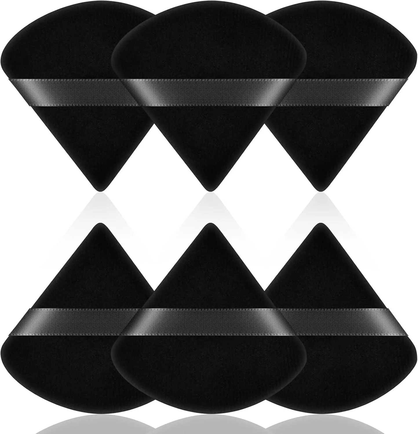 پدهای آرایشی مثلثی AUAUY، 6 عددی، پد پودر نرم پنبه ای خالص برای پودر فیکس، پودر معدنی، پودر بدن، پد مخملی پنبه ای، ابزار آرایش اسفنجی کرم پودر (مشکی)