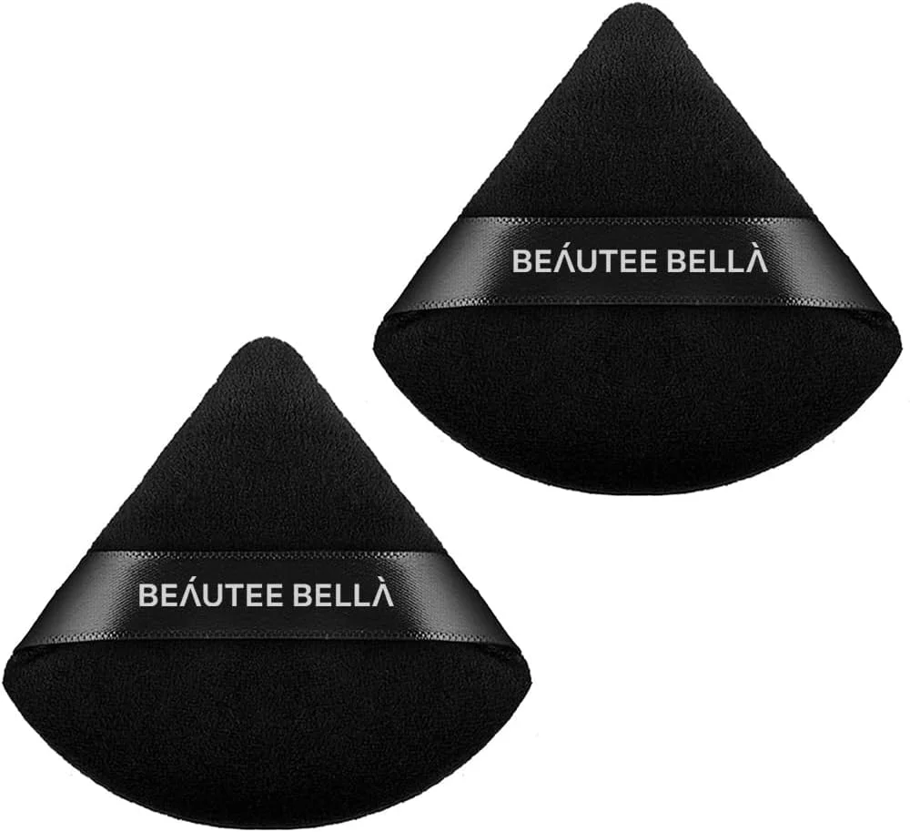 بیوتی بلا | پد پودری مثلثی آرایشی 2 عددی، پد نرم اسفنجی لوازم آرایشی، اسفنج پودر آرایشی قابل استفاده مجدد با بند برای پودر فیکس، کرم پودر، گوشه چشم، آرایش مرطوب و خشک (مشکی)