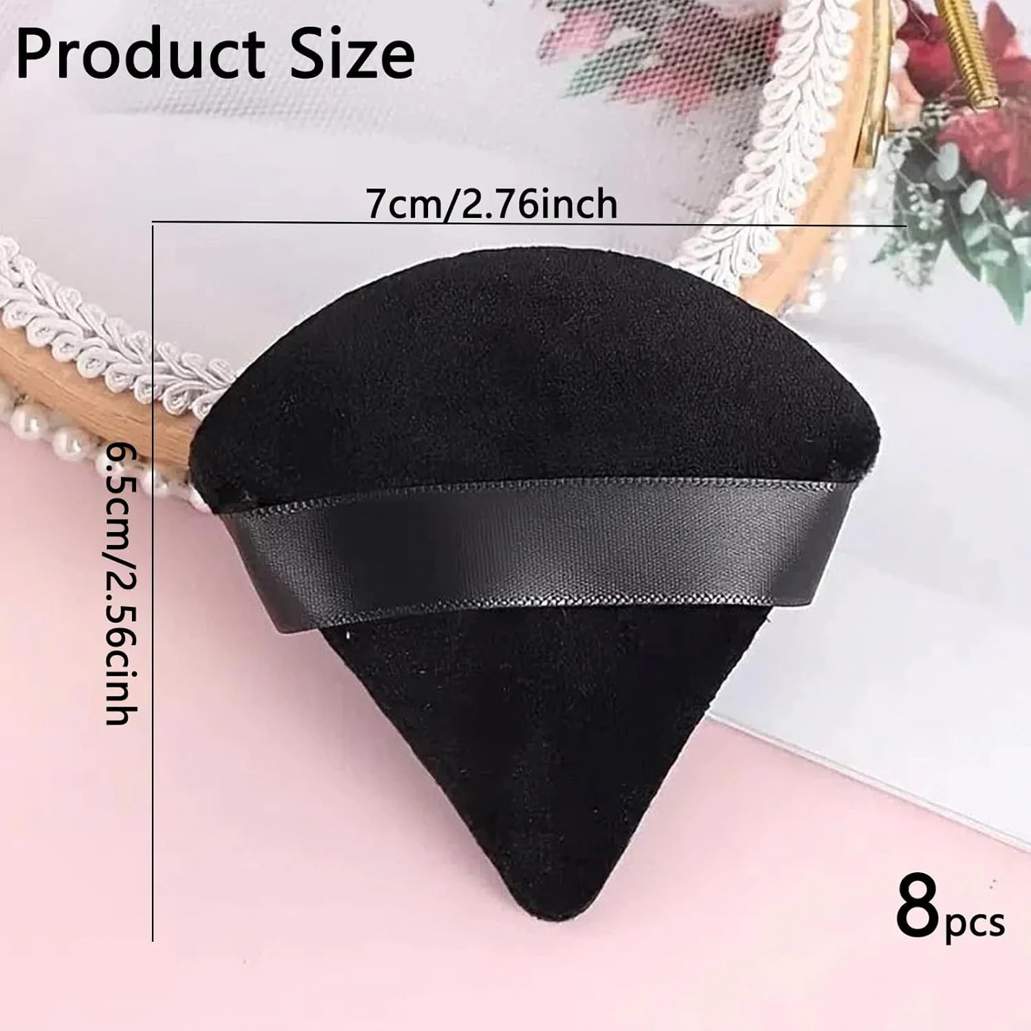 آزمونسی پد مثلثی پودر، 8 عددی، اسفنج های آرایشی مثلثی با کیفیت حرفه ای برای استفاده از پودر صورت، مشکی