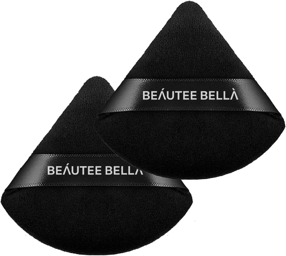 بیوتی بلا | پد پودری مثلثی آرایشی 2 عددی، پد نرم اسفنجی لوازم آرایشی، اسفنج پودر آرایشی قابل استفاده مجدد با بند برای پودر فیکس، کرم پودر، گوشه چشم، آرایش مرطوب و خشک (مشکی)