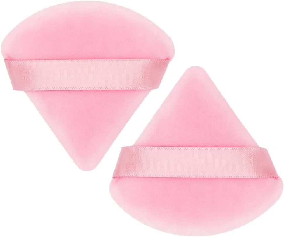پد پودر مثلثی 2 عددی برای پودر صورت، پد آرایشی مخملی نرم برای پودر فیکس، اسفنج آرایشی پودر معدنی، بلندر فونداسیون با قابلیت استفاده خشک و مرطوب، مناسب برای تثبیت آرایش (صورتی)