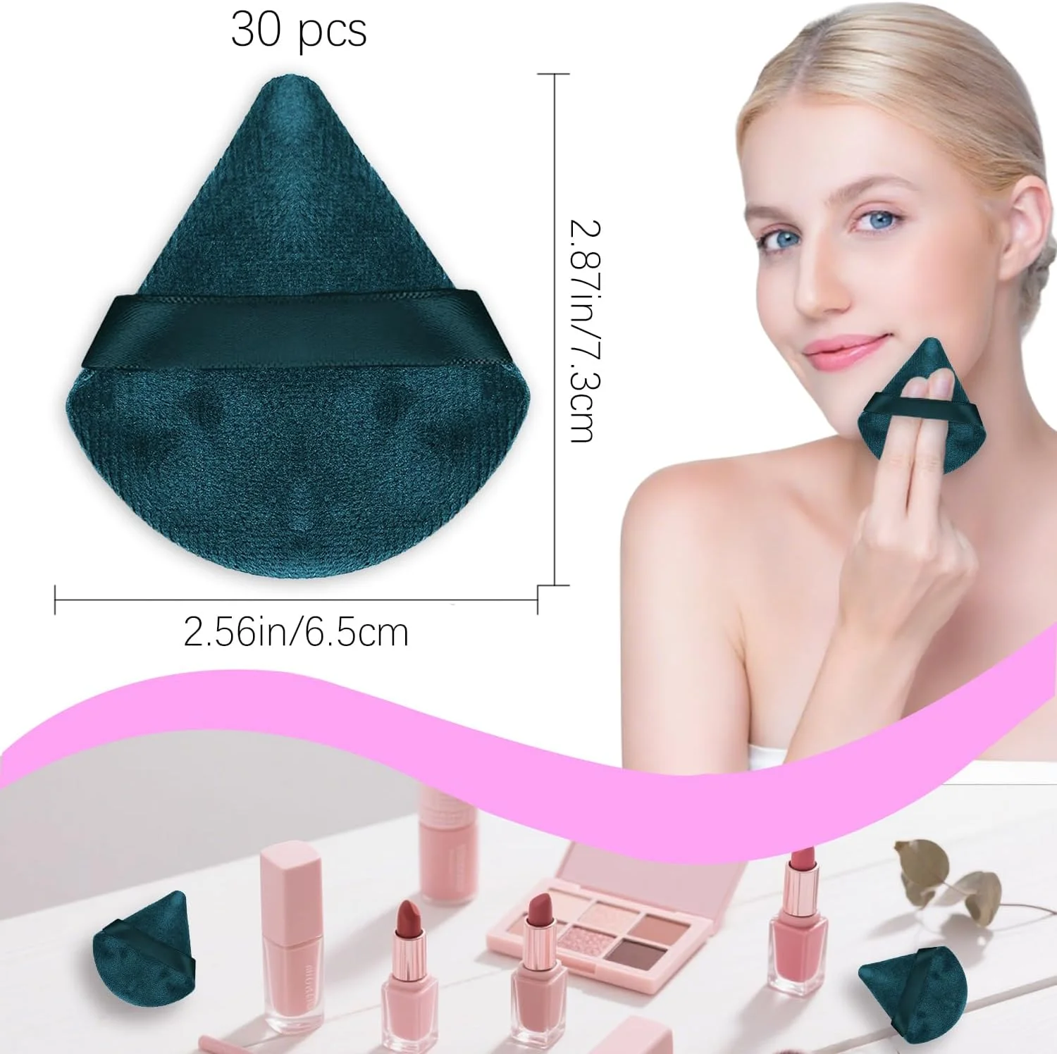 پدهای مثلثی آرایشی نرم و لطیف برای صورت، 30 عددی، سبز مایل به سیاه