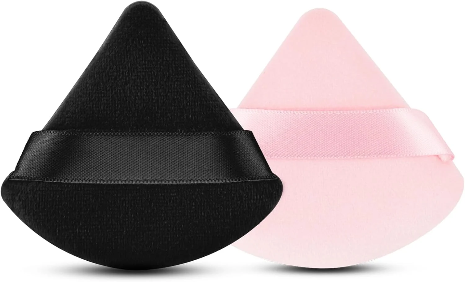 2 عدد پد پودر آرایشی صورت، پدهای پودری مثلثی مخملی نرم، مناسب برای پودر فیکس (مشکی، صورتی)
