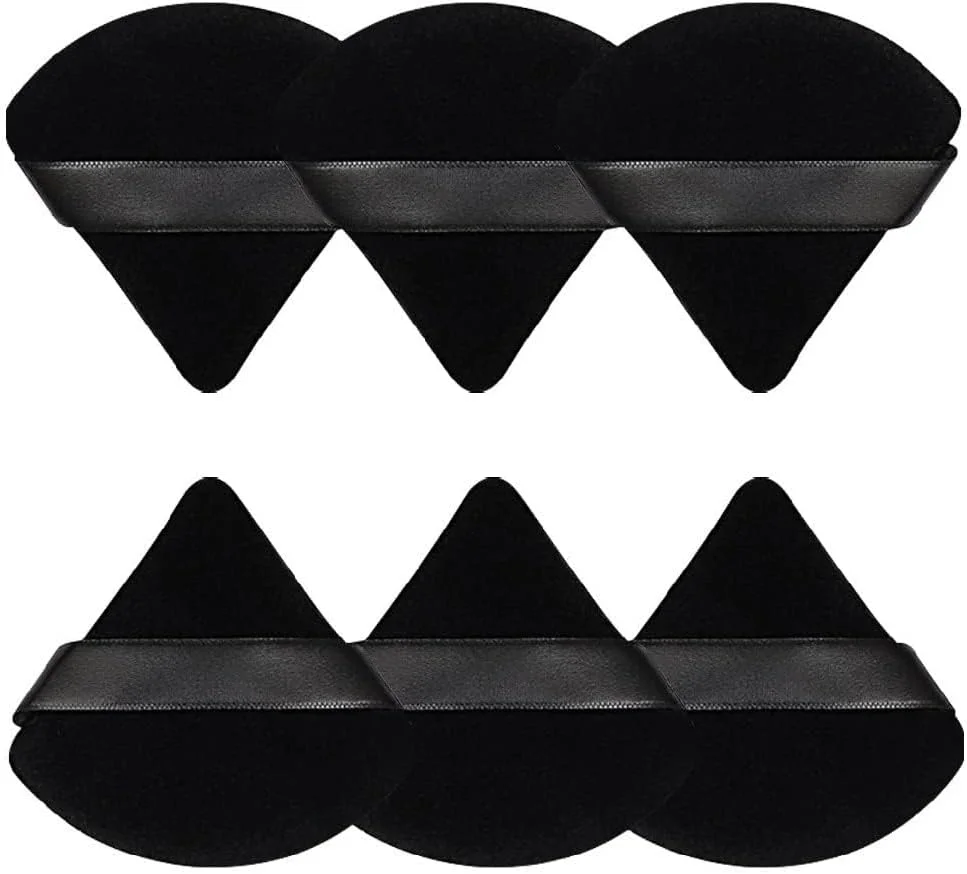 پدهای آرایشی مثلثی 12 عددی، پدهای مخملی نرم برای پودر فیکس، کرم پودر، رژگونه و تثبیت کننده، اپلیکاتور صورت قابل استفاده مجدد به صورت خشک و مرطوب با بند (مشکی)