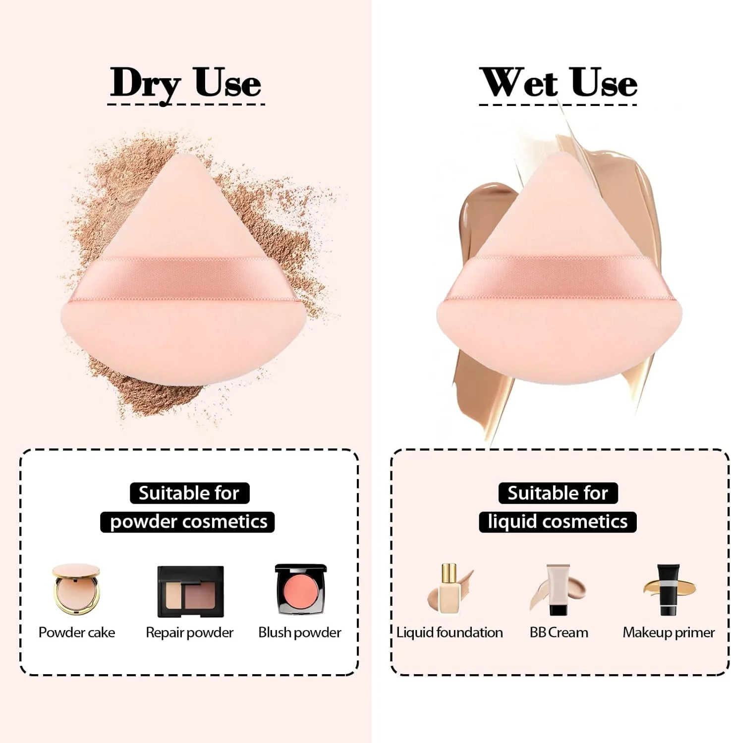 2 عدد پد مثلثی پودر، پد پودر، پد آرایشی، اسفنج پودر پنبه ای، اسفنج های مثلثی قابل استفاده مجدد با بند، برای پودر فیکس، لوازم آرایشی، کرم پودر، آرایش مرطوب و خشک (سفید، رنگ بدن)