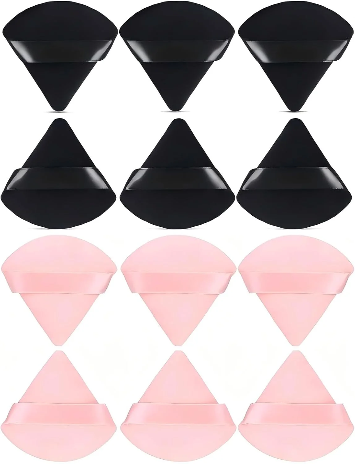 پد آرایشی مثلثی نرم 12 عددی مناسب پودر صورت، پد مخملی، اسفنج آرایشی، ابزار آرایشی پودر صورت، رنگ صورتی و مشکی