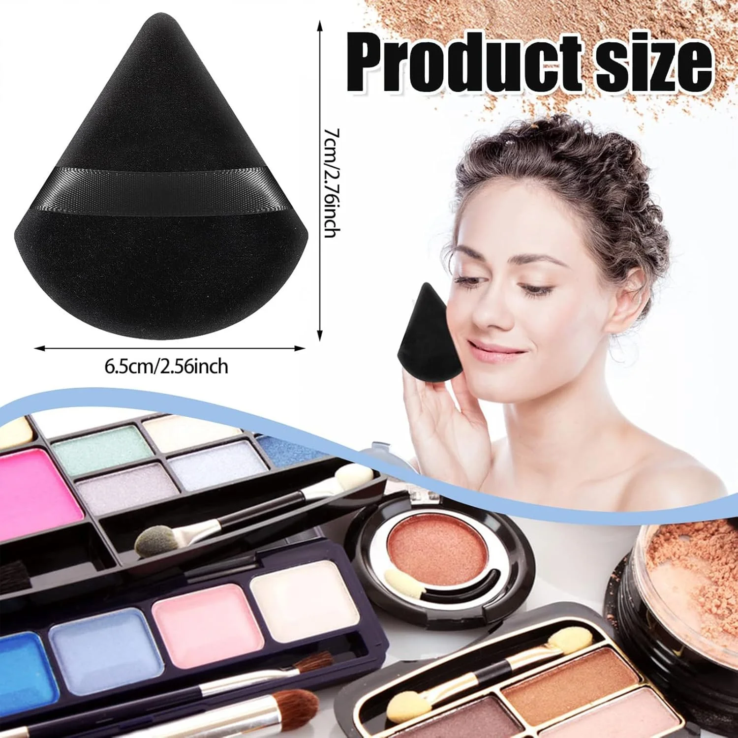 ست 15 تکه پد پودر آرایشی مثلثی صورت، هدبند و مچ بند شستشو و آرایش، پد مخملی پودر فیکس، اسفنج مخلوط کن کرم پودر، ابزار آرایشی مشکی