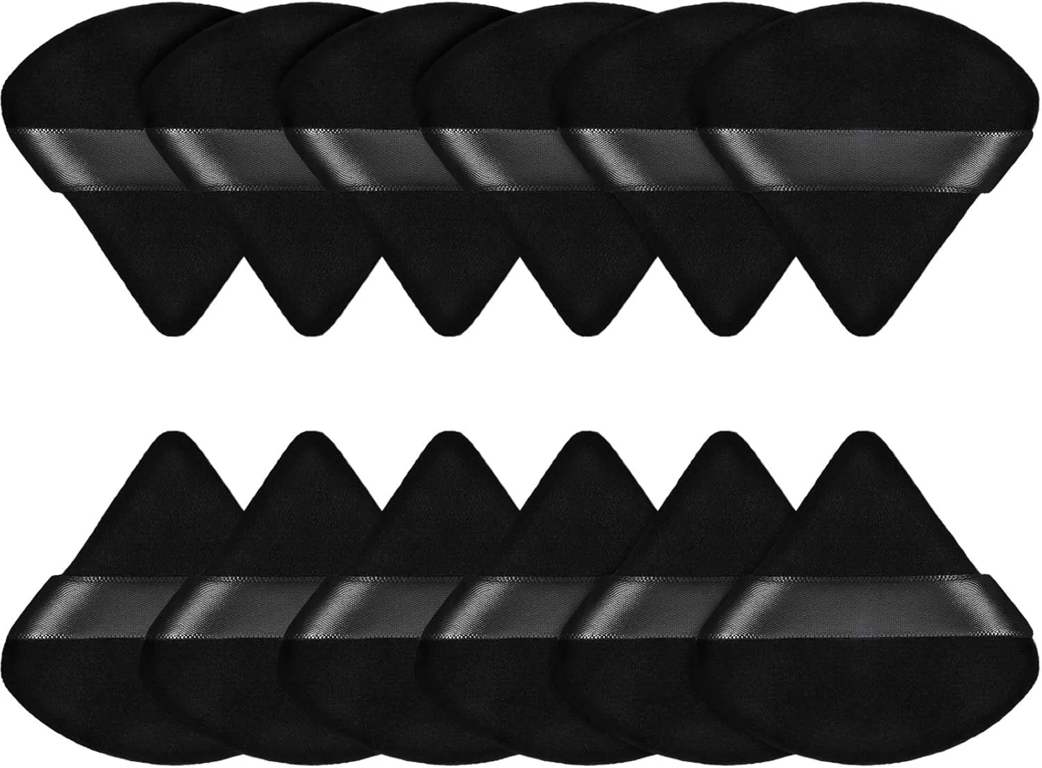 پد آرایشی مثلثی 12 عددی برای پودر صورت، پد نرم و قابل شستشو برای بدن، اسفنج چندبار مصرف برای کرم پودر، پودر معدنی، ابزار آرایشی مرطوب و خشک (مشکی، کوچک)