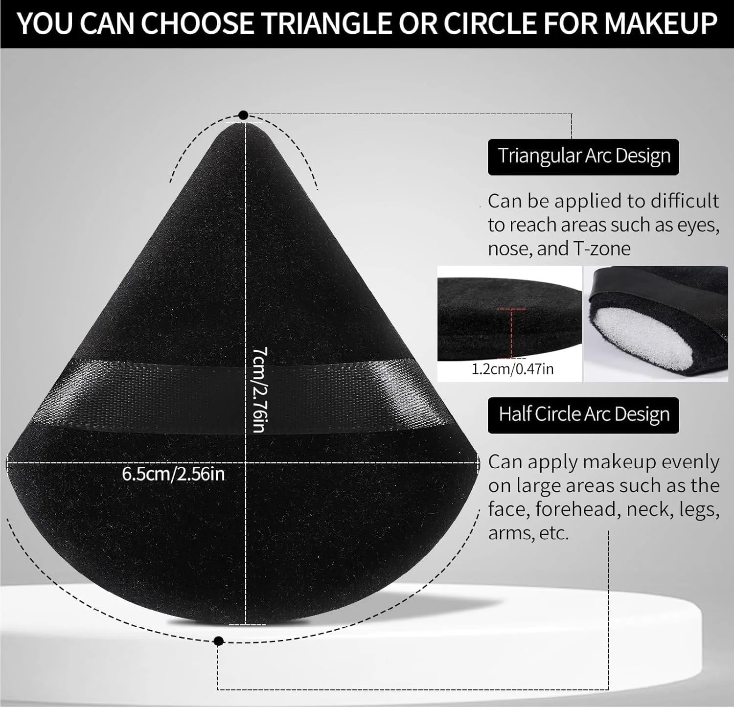 پد آرایشی مثلثی 12 عددی برای پودر صورت، پد نرم و قابل شستشو برای بدن، اسفنج چندبار مصرف برای کرم پودر، پودر معدنی، ابزار آرایشی مرطوب و خشک (مشکی، کوچک)