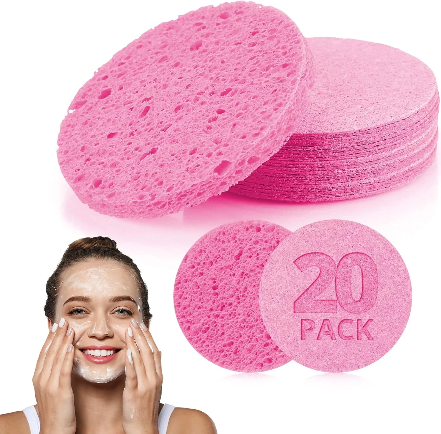 اسفنج های پاک کننده طبیعی صورت - 20 عدد اسفنج فشرده صورت سلولزی قابل استفاده مجدد نرم آرایشی Esponjas para Faciales برای پاک کردن حرفه ای آرایش، اسپا صورت، لایه برداری، ماساژ پوست