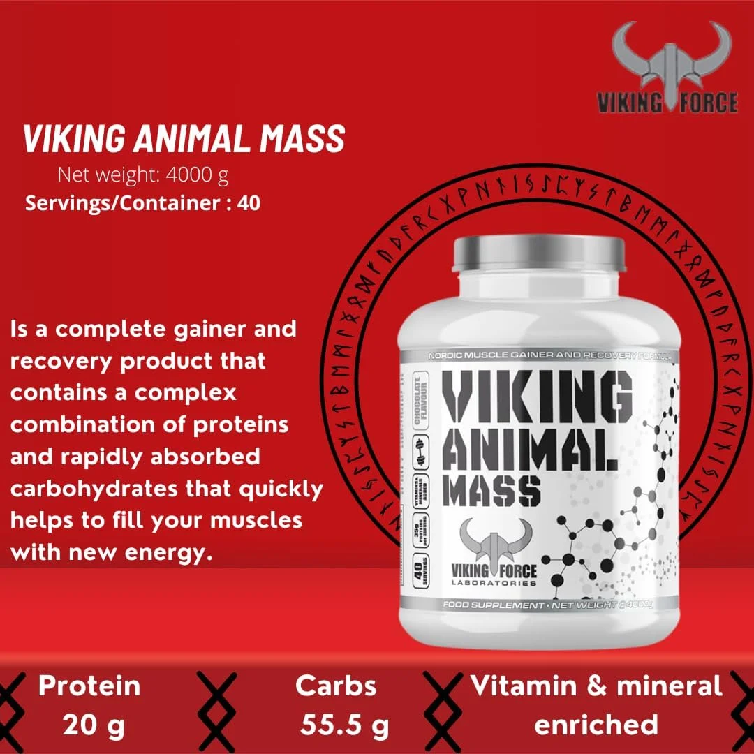 وایکینگ فورس Animal Mass - فرمول افزایش حجم عضلانی و ریکاوری با طعم شکلات، 4000 گرم، 40 سروینگ، افزایش و ریکاوری کامل وایکینگ فورس Animal Mass - فرمول افزایش حجم عضلانی و ریکاوری با طعم شکلات، 4000 گرم، 40 سروینگ، افزایش و ریکاوری کامل