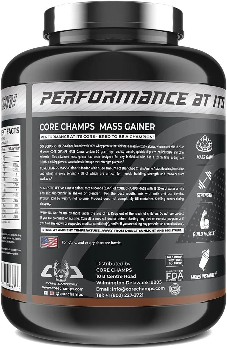 افزایش دهنده وزن CORE CHAMPS MASS: 100% پروتئین بالا برای عضله سازی | پروتئین افزایش وزن | پیشرفت های قدرتی | 1250 کالری | 50 گرم پروتئین | 10 گرم BCAA | 8 سروینگ | افزایش حجم و ریکاوری عضلات | (شکلاتی) 2.72 کیلوگرم افزایش دهنده وزن CORE CHAMPS MASS: 100% پروتئین بالا برای عضله سازی | پروتئین افزایش وزن | پیشرفت های قدرتی | 1250 کالری | 50 گرم پروتئین | 10 گرم BCAA | 8 سروینگ | افزایش حجم و ریکاوری عضلات | (شکلاتی) 2.72 کیلوگرم