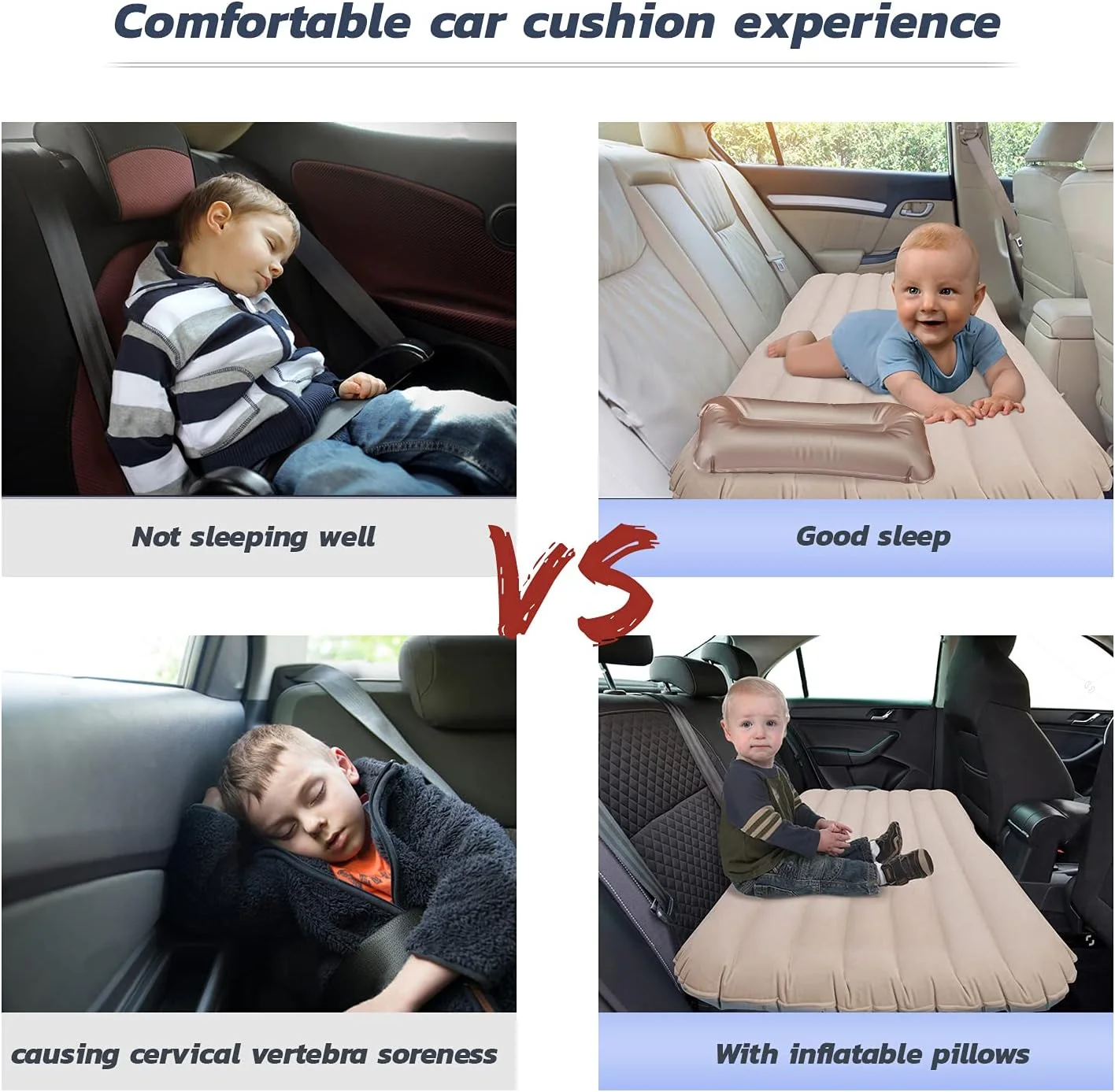 تشک بادی ماشین Haomaomao، تشک بادی مسافرتی صندلی عقب با پمپ اتوماتیک و دو بالش، استراحت قابل حمل در تعطیلات کمپینگ