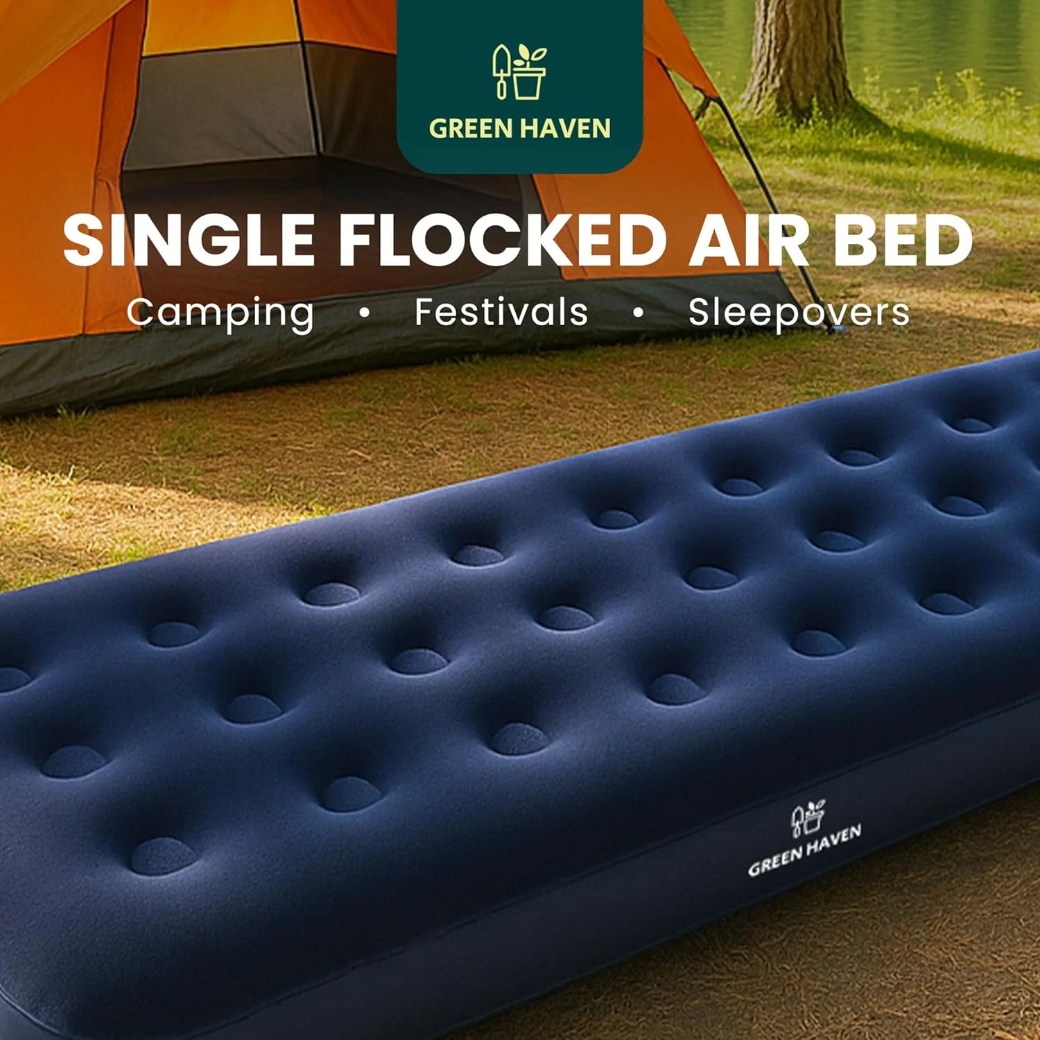 تخت بادی یک نفره گرین هون (191 x 73 x 22 سانتی متر) - تشک بادی یک نفره ضد آب | تشک کمپینگ با قابلیت باد شدن سریع، ایده آل برای کمپینگ و استفاده مهمان