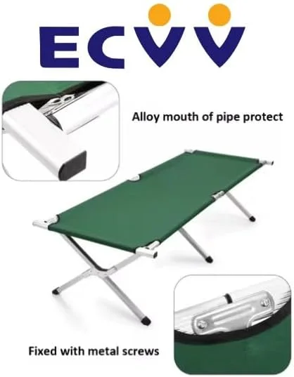 تخت تاشو کمپینگ ECVV® برای بزرگسالان، تخت کمپ قابل حمل، سبک وزن، فوق العاده عریض، تخت خواب مسافرتی برای پیاده روی در فضای باز، باربیکیو، چرت زدن در دفتر، تعطیلات ساحلی | 188*64*42 سانتی متر