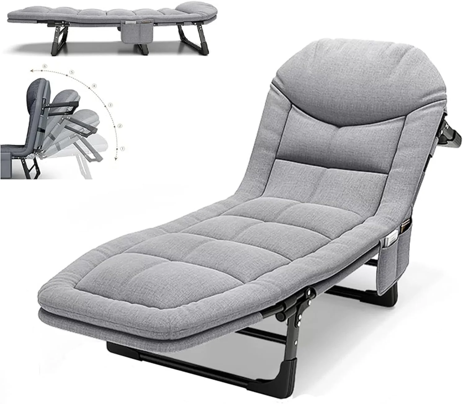 GGEROU Folding Camping Cot & Lounge Chair, 6 Positions Adjustable Sleeping Cots with Mattress, Pillow, Comfortable Camping Cot Bed, Chaise Lounge Cot Bed for Office, Patio, Beach & Family Camping