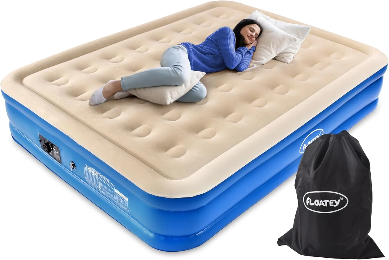 Floatey Inflatable Mattress - Blue, Double | Air Mattress With Built In Pump | Inflatable Bed 440lb Capacity | Luxury Sleeping Mat | Air bed For Travel Bed, Camping Bed, Car Bed | 200 x 150 x 40cm