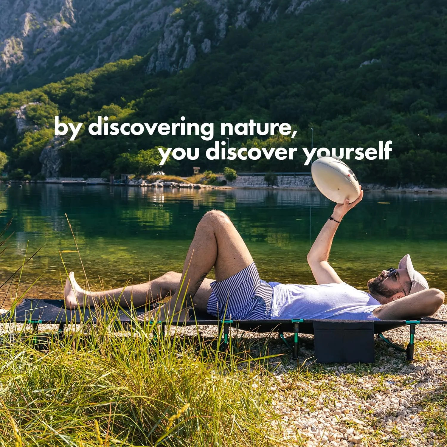 FE Active - Compact folding bed made of full aluminium, ultra-light, comfortable for sleeping, portable camping bed for camping, hiking, trekking, backpacking, designed in California