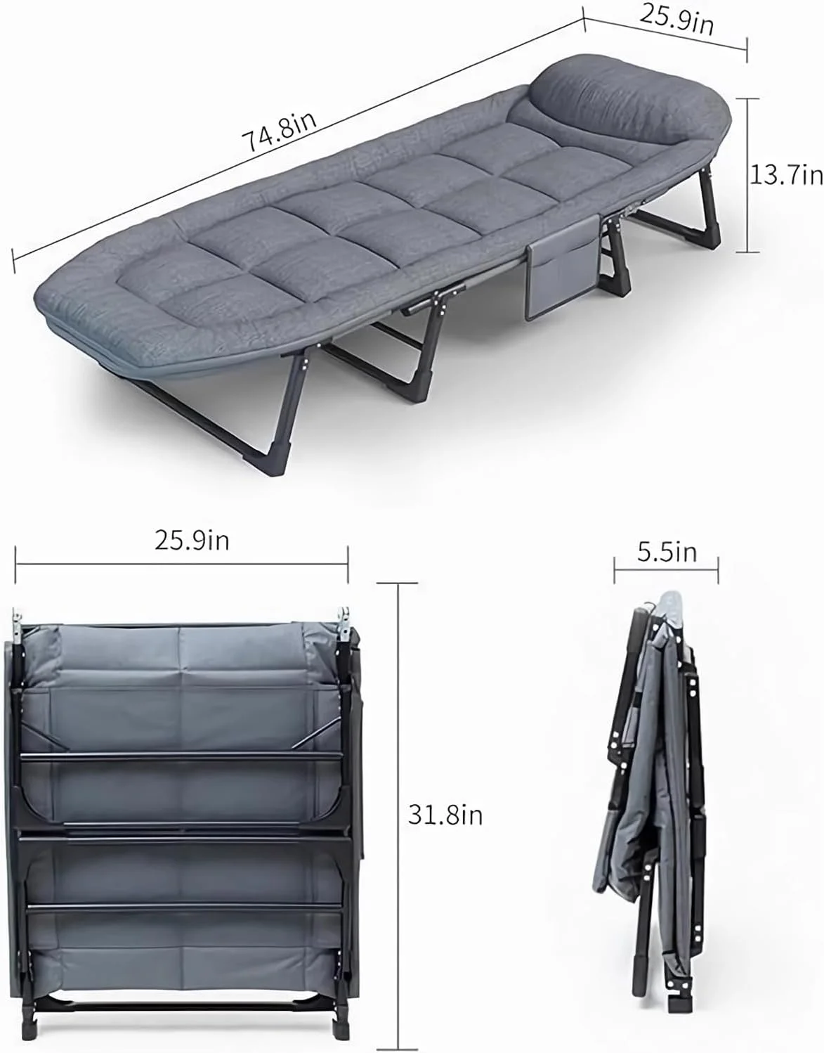 GGEROU Folding Camping Cot & Lounge Chair, 6 Positions Adjustable Sleeping Cots with Mattress, Pillow, Comfortable Camping Cot Bed, Chaise Lounge Cot Bed for Office, Patio, Beach & Family Camping GGEROU Folding Camping Cot & Lounge Chair, 6 Positions Adjustable Sleeping Cots with Mattress, Pillow, Comfortable Camping Cot Bed, Chaise Lounge Cot Bed for Office, Patio, Beach & Family Camping