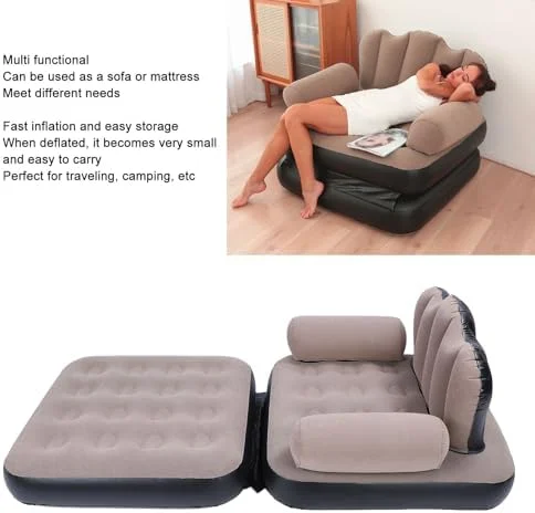 تخت خواب بادی تاشو مسافرتی Cryfokt، تشک بادی PVC ضخیم و تاشو، مبل بادی چند منظوره برای کمپینگ و مسافرت