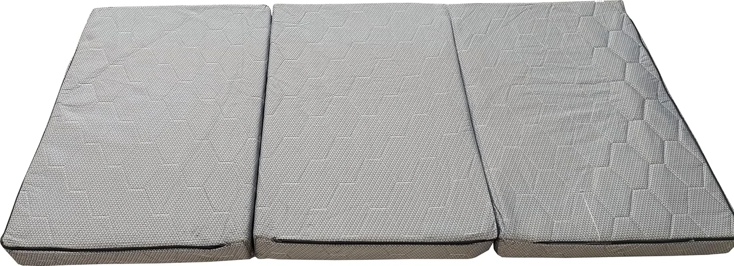 تشک فوم تاشو سه لایه برای خواب عمیق شبانه، تشک تخت تاشو با روکش قابل شستشو، تشک کف کمپینگ با زیره ضد لغزش، تخت مهمان برای کمپینگ، خاکستری (180x90x10 سانتی متر)