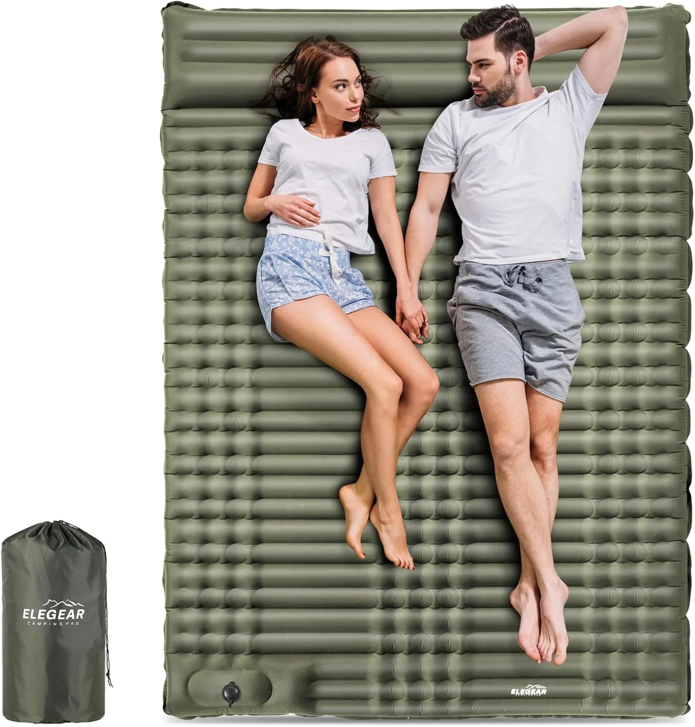 تشک بادی دو نفره Elegear برای کمپینگ، تشک کمپینگ خود باد شونده فوق العاده ضخیم 4 اینچی دو نفره با پمپ پایی داخلی و بالش، تشک خواب کمپینگ قابل حمل برای کوله گردی و پیاده روی
