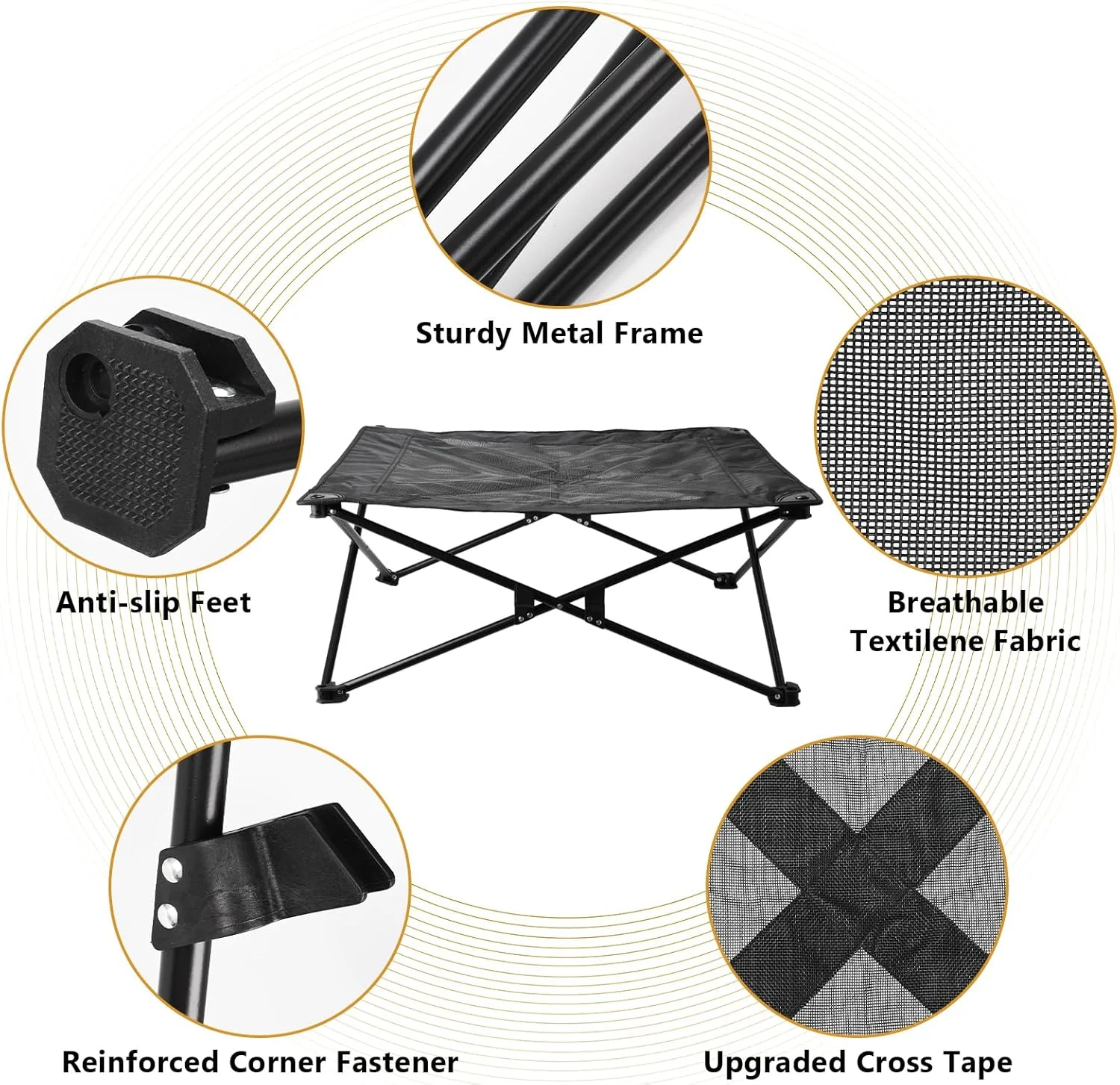 تخت سگ مرتفع با توری تنفسی، تخت تاشو سگ، تخت خنک کننده حیوانات خانگی با کیف حمل، تخت کمپینگ قابل حمل برای داخل و خارج از منزل، 76x76x30 سانتی متر (مشکی، بزرگ)